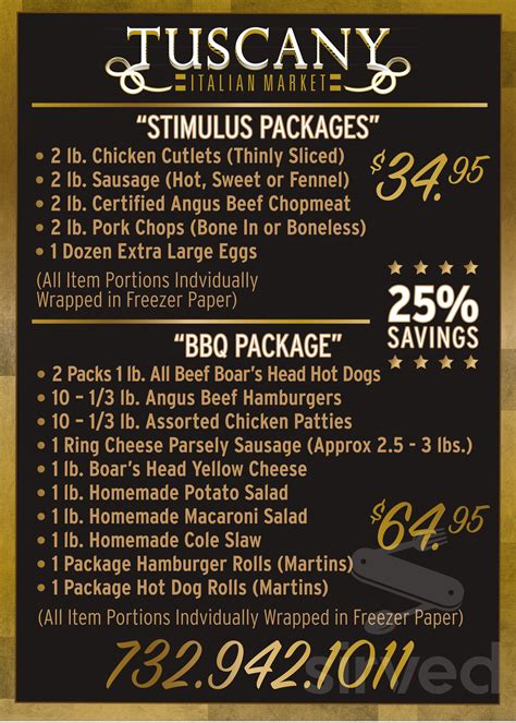 Menu - Jackson Township NJ's Tuscany Italian Market | Sirved