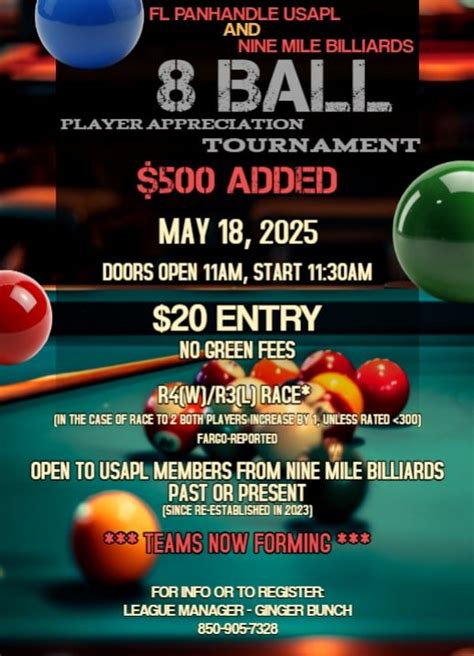 8 Ball Player Appreciation Tournament, Nine Mile Billiards - Mobile Hwy ...