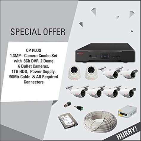Buy CP Plus 1.3MP Full HD 8 Cameras Combo Kit with 8 Channel HD DVR + 2 ...