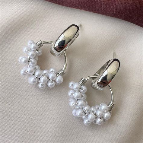 TFC Small Pearl Ring Oxidised Earrings