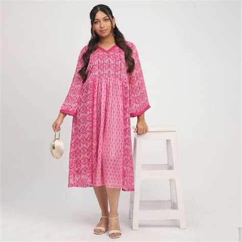 Plus Size Magenta Mix Print Ethnic Dress by CALAE | Sizes Available L ...