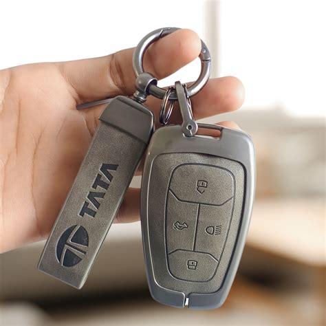 Metal Leather Car Key Cover For TATA Punch, Tiago, Altroz, Nexon, Harr ...