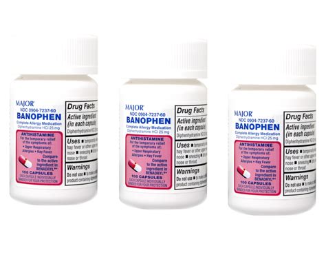 Major Banophen Complete Allergy Medication Diphenhydramine HCI 25mg Antihistamine, 100 Capsules ...