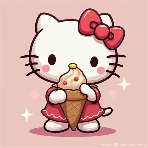 Hello Kitty Eating Ice Cream