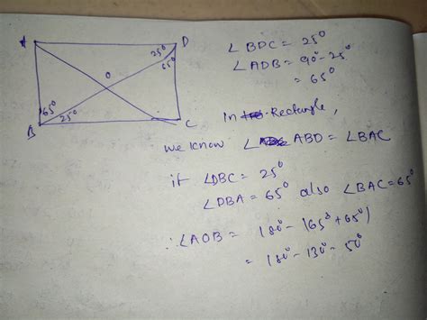 A diagonal of a rectangle is inclined to one side of the rectangle at ...