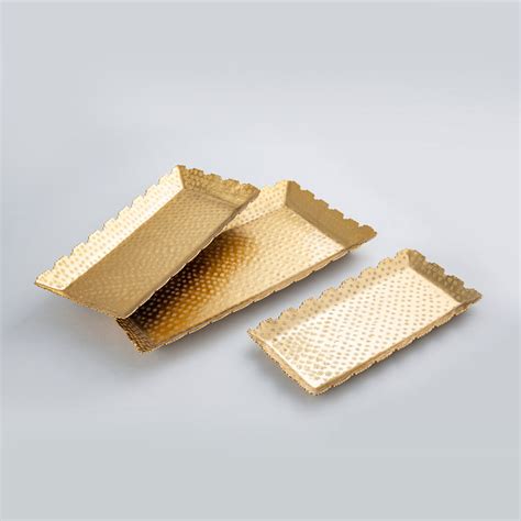GOLD RECTANGLE TRAY SET OF 3 – Indecraft