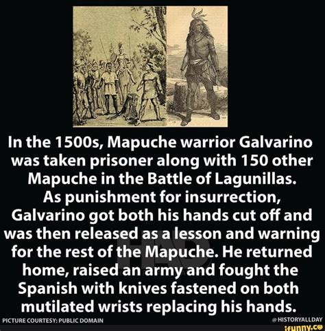In the 1500s, Mapuche warrior Galvarino was taken prisoner along with ...