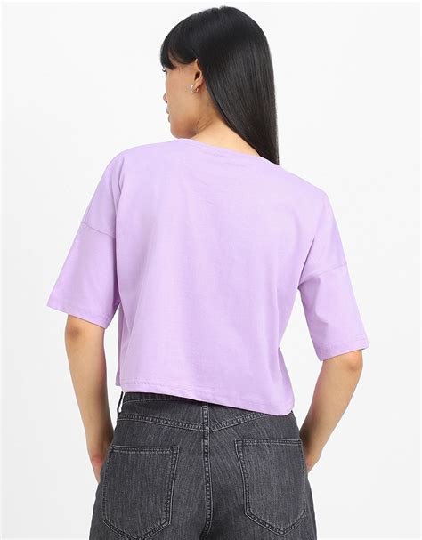 Purple Graphic Printed Oversized Crop Top – Juneberry