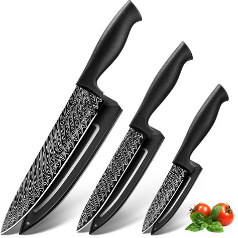 Amazon.com: Gourmetop Chef Knife Set with Cover 3 Pcs, Black Kitchen ...