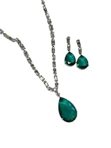 Buy TC jewell's Silver Emerald Teardrop Elegance Set | Crystal Studded ...