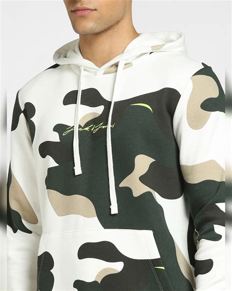 White Camo Print Hooded Sweatshirt For Men - JACK&JONES