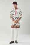 Buy White Cotton, Silk Printed Mughal Shikar-dar Kurta Set For Men by ...
