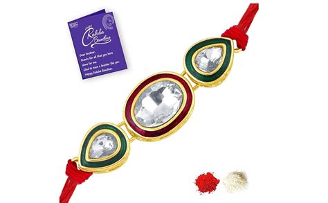 Sukkhi Rakhi for Brother Vintage Kundan Designer Gold Plated with Roli ...