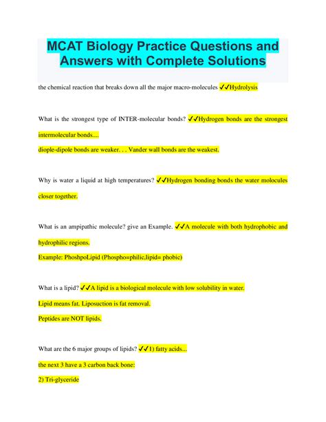 MCAT Biology Practice Questions and Answers with Complete Solutions ...