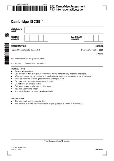 Mock Exam Paper 2 (Non-Calculator) - DFD Mathematics 2025 - Studocu