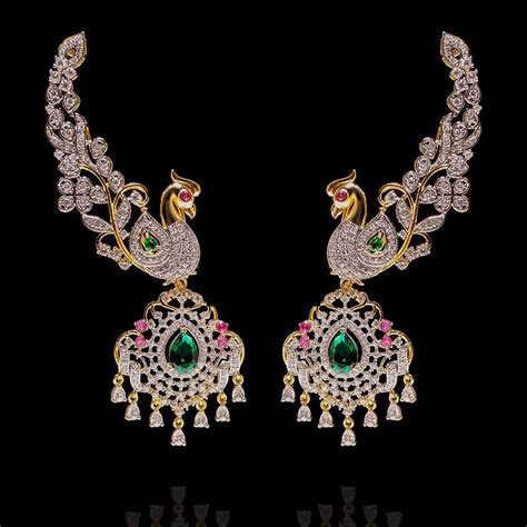 Enchanting Peacock Ear Cuffs Design with Statement Emerald Drops ...