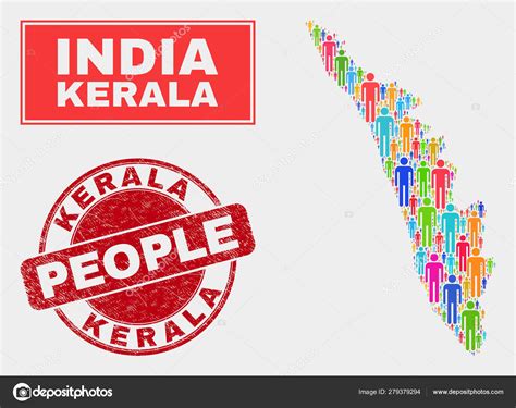 Kerala State Map Population Demographics and Scratched Stamp Stock Vector Image by ...