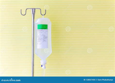 Saline Solution Fluid Iv Bag in Emergency Room at Hospital. Stock Image ...