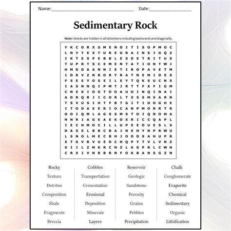 Sedimentary Rock Word Search Puzzle Worksheet Activity PDF ...