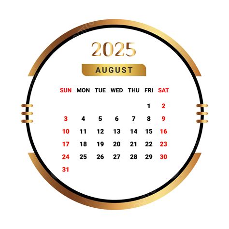 2025 August Month Cal