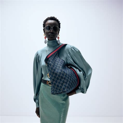 Gucci Giglio large tote bag in blue and white GG denim | GUCCI® US