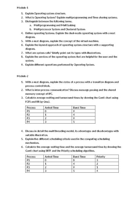 OS CIE 1 - Assignment Question Bank on Operating System Concepts - Studocu