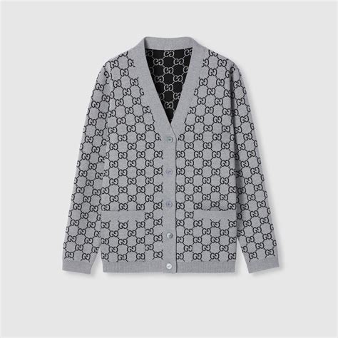 Reversible GG wool jacquard cardigan in grey and black | GUCCI® US