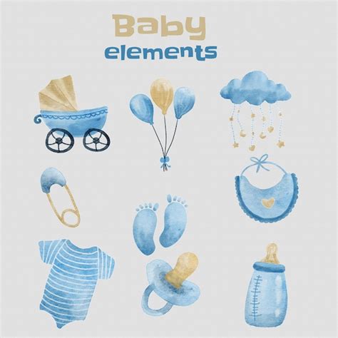 Collections d'éléments Baby New Born Water Color | Vecteur Premium