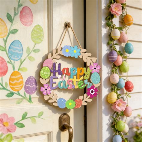 Easter Door Decoration Happy Easter Egg Wooden Hanger Easter Egg ...