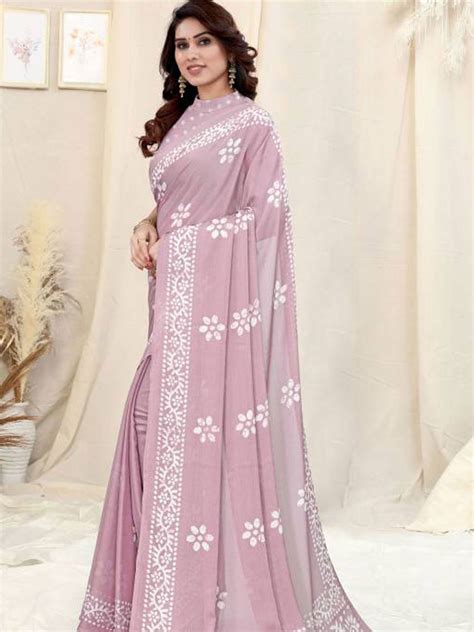 Odette Partywear levender Printed Chinon Chiffon Saree with Unstitched