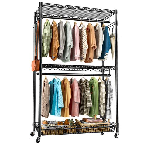 S3 Portable Clothing Rack 3 Tier Adjustable Rolling Clothes Rack Heavy ...