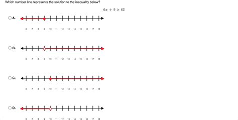 Which number line represents the solution to the inequality below? 6 x