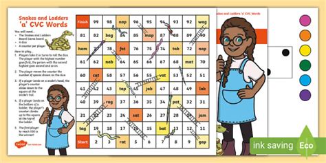 Snakes and Ladders 'a' CVC Words Board Game (teacher made)