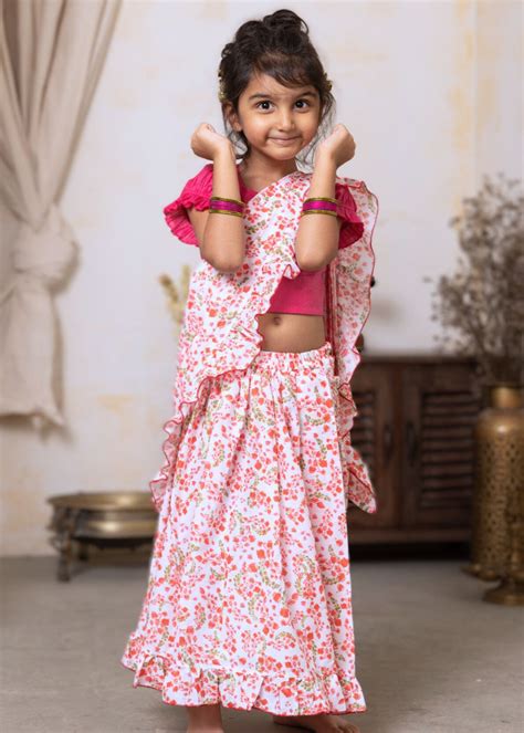Tura Turi | Prestitched Cotton Malmal Saree for Girls | Bougainvillea