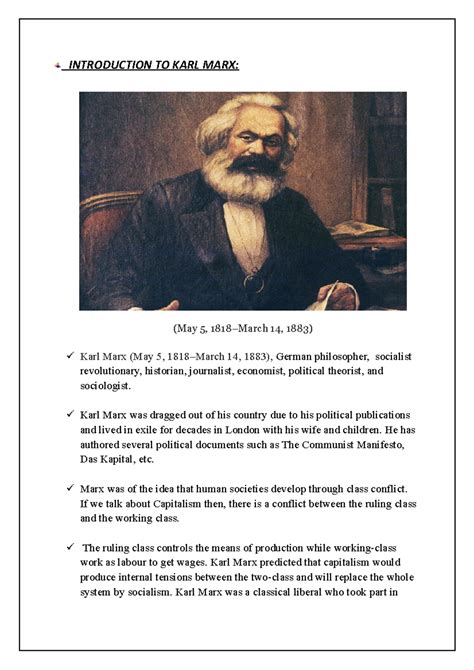 Introduction TO KARL MARX - INTRODUCTION TO KARL MARX: (May 5, 1818–March 14, 1883) Karl Marx ...