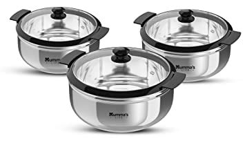 Buy Stainless Steel Thermoware Glass Lid Casserole Hot Pot Roti Box ...