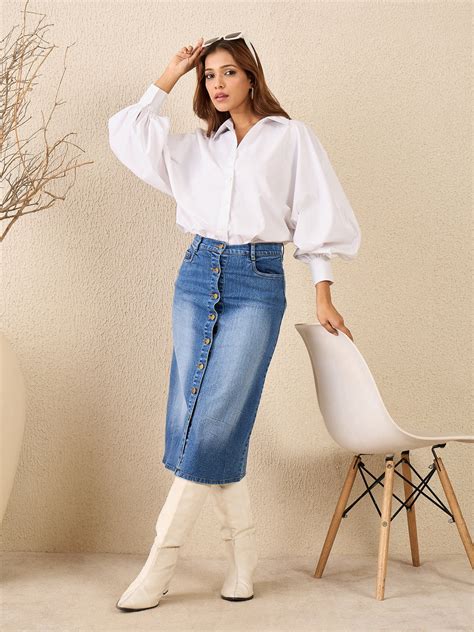 StyleStone Women's Denim Skirt with front Buttons – Stylestone