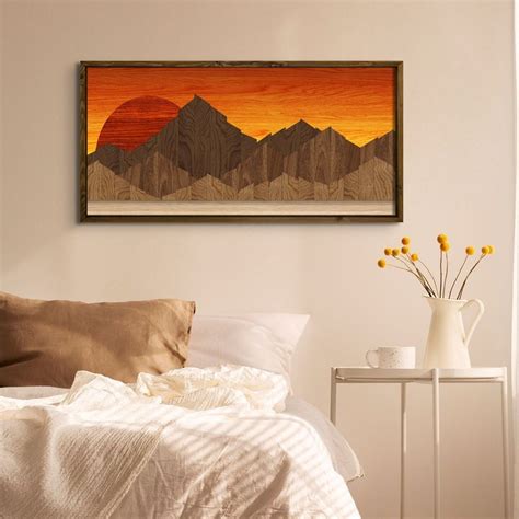 Mountain Wood Wall Art Wooden Mountain Wall Art Wall Decor Over the Bed ...