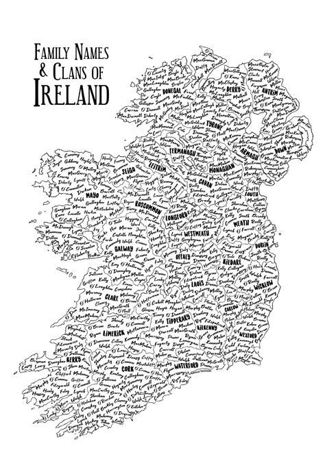 A3 Illustrated Map of Ireland - Irish Surnames and Ancestry - Wall Art ...