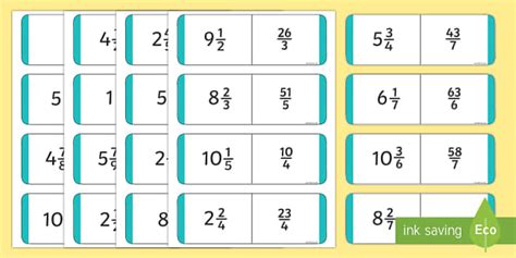 UKS2 Mixed Number and Improper Fractions Dominoes