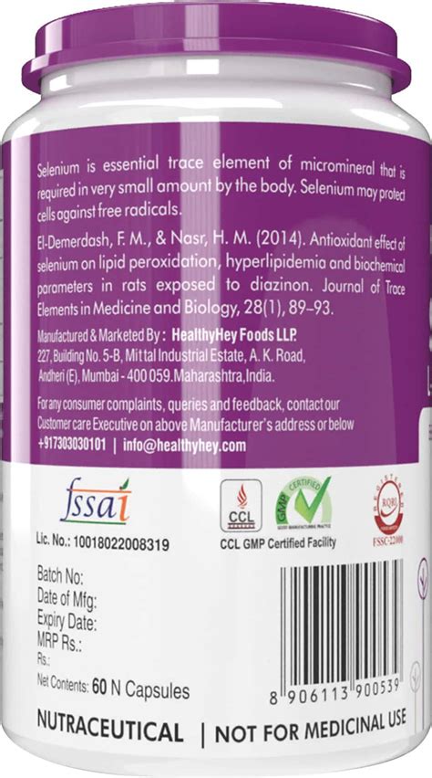 Buy HEALTHYHEY NUTRITION SELENIUM CAPSULES SUPERIOR ABSORPTION - 60 VEG ...