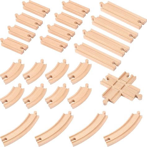 Amazon.com: Wenqik 26 Pcs Wooden Train Track Set Distinct Track ...
