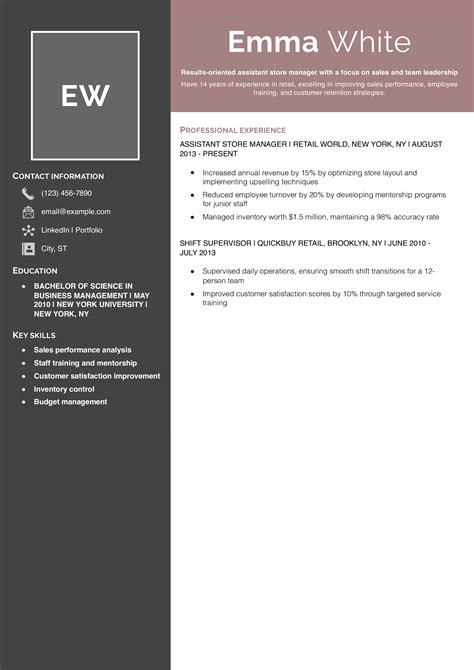 Assistant Store Manager Resume Examples and Templates for 2025 - ResumeTemplates.com