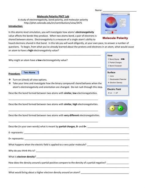 Molecular polarity phet lab | DOCX