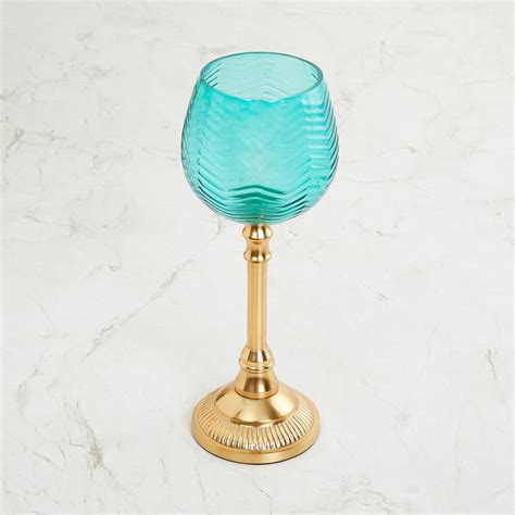 Buy Fiesta Blue Textured Glass Zigzag Votive Candle Holder from Home ...