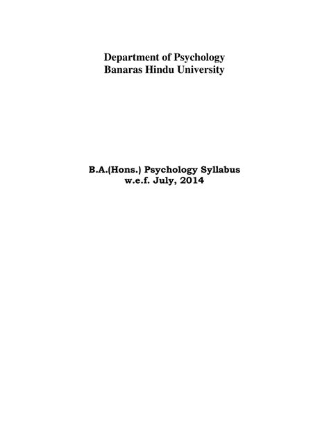 Psychology Syllabus - Department of Psychology Banaras Hindu University ...