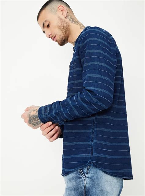 Buy Men Indigo Striped Slim Fit Shirt Online at just Rs. 1199.0 ...