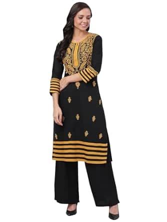 Buy Ada Hand Embroidered Chikankari Indian Straight Cotton Kurti Kurta ...