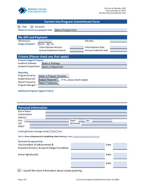 Fillable Online giving broward Current Use Named Program Commitment ...