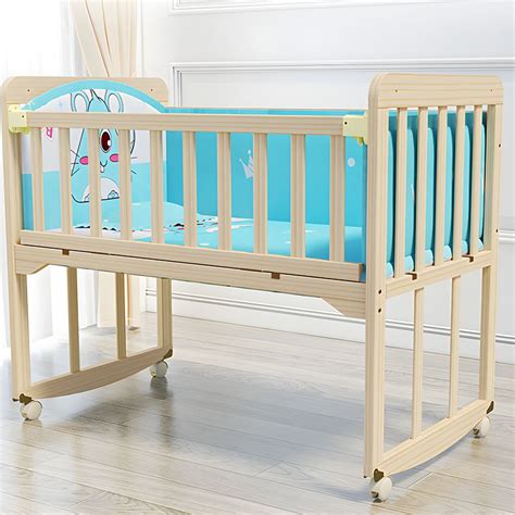 Brown Solid Wooden Nursery Crib Modern Arched Crib with Wheels - Crib ...